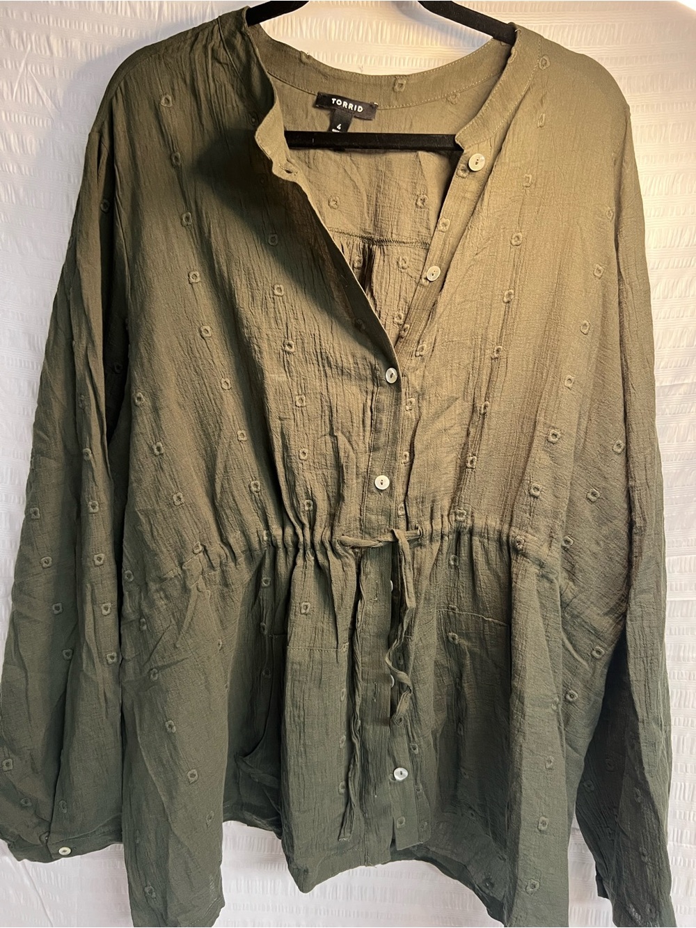 torrid Olive Green Textured Button-Front Drawstring Tunic